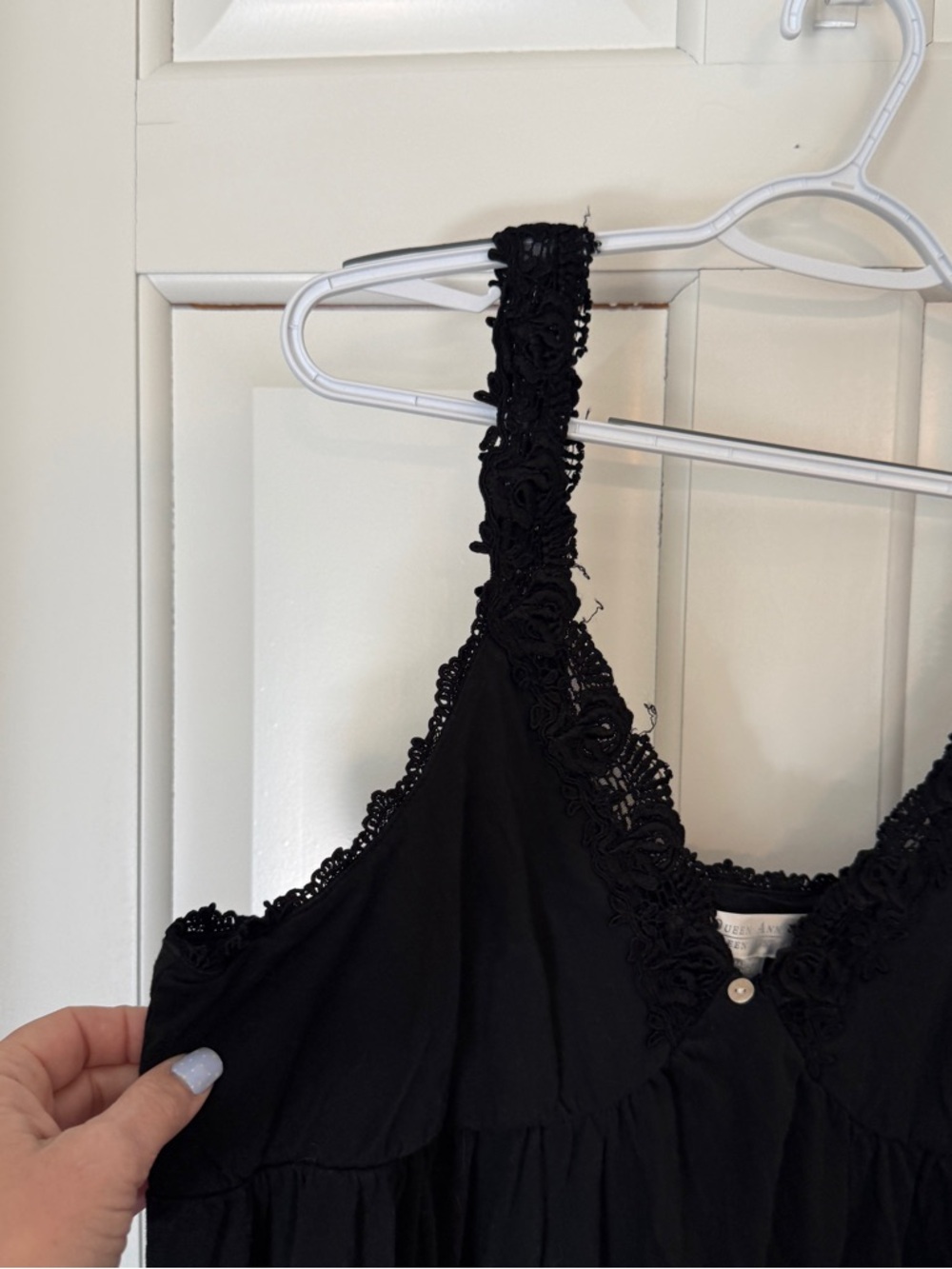 Eileen West Queen Anne’s Lace Black Cotton Nightgown Dress XL Lace 25345 - Picture 7 of 12